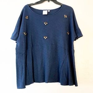 Lauren Conrad Navy Dragonfly Flutter Sleeve Top